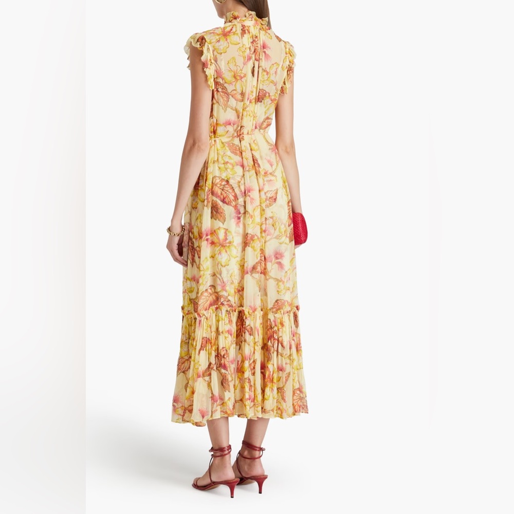 Zimmermann Floral-Print Crepon Midi Dress With Ruffled Trims Size AU 1 / US 6 - Picture 14 of 15